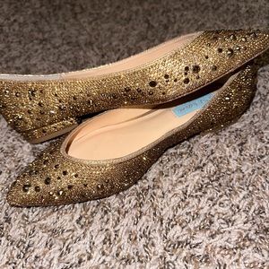 Betsey Johnson Jude Ballet Flats Gold 7.5 3212076 Embellished Rhinestone Glitter